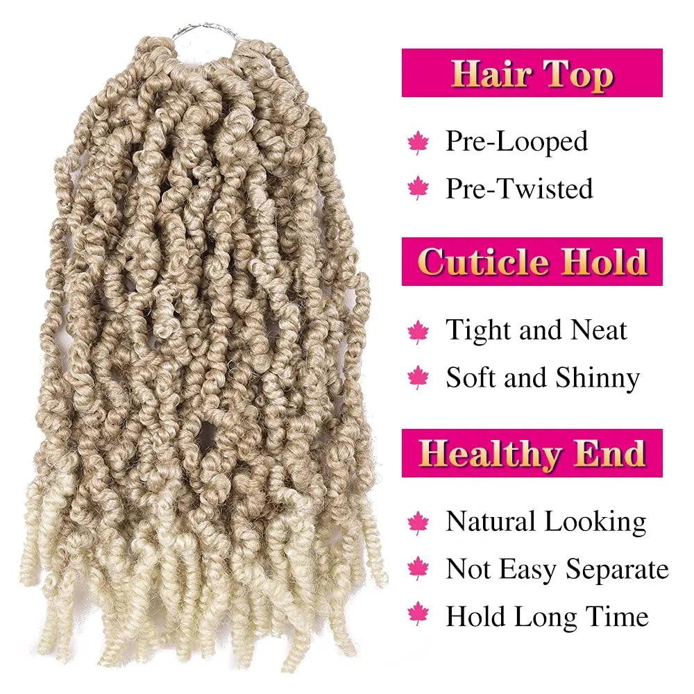 3 Packs Short Curly Spring Pre-twisted Braids Synthetic Crochet Hair Extensions 12 inch 15 strands/pack Ombre Crochet Twist Braids Fiber Fluffy Curly Twist Braiding Hair Bulk (12“, 27/613#)