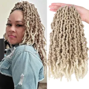 3 Packs Short Curly Spring Pre-twisted Braids Synthetic Crochet Hair Extensions 12 inch 15 strands/pack Ombre Crochet Twist Braids Fiber Fluffy Curly Twist Braiding Hair Bulk (12“, 27/613#)