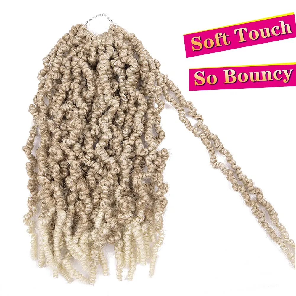 3 Packs Short Curly Spring Pre-twisted Braids Synthetic Crochet Hair Extensions 12 inch 15 strands/pack Ombre Crochet Twist Braids Fiber Fluffy Curly Twist Braiding Hair Bulk (12“, 27/613#)