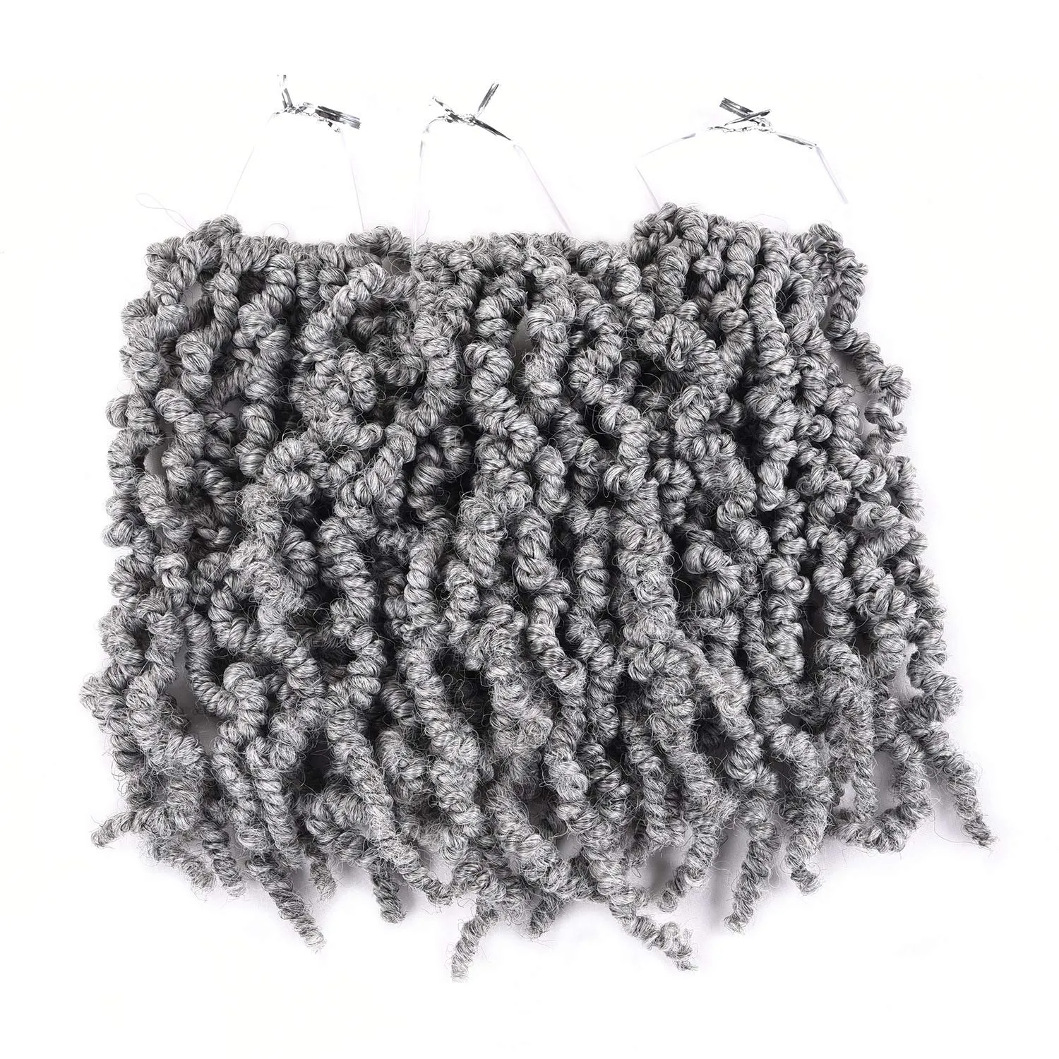 3 Packs Short Grey Pre-twisted Spring Braids Synthetic Crochet Hair Extensions 10 inch 15 strands/pack Ombre Crochet Twist Braids Curly Twist Braiding Hair Bulk (10“ Pre-twisted (pack of 3), Grey#)