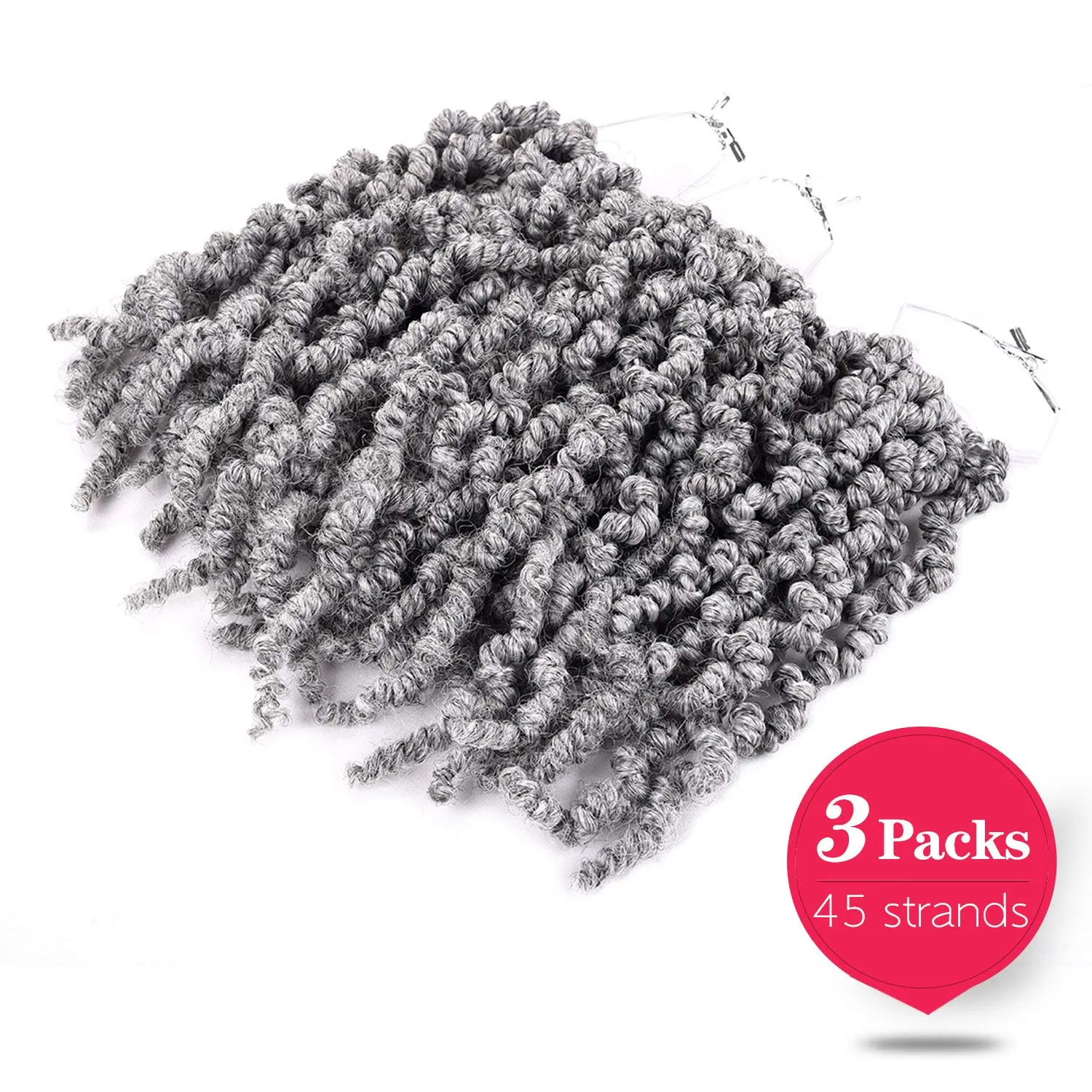 3 Packs Short Grey Pre-twisted Spring Braids Synthetic Crochet Hair Extensions 10 inch 15 strands/pack Ombre Crochet Twist Braids Curly Twist Braiding Hair Bulk (10“ Pre-twisted (pack of 3), Grey#)