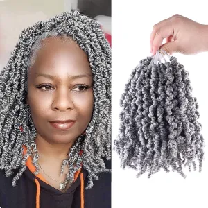 3 Packs Short Grey Pre-twisted Spring Braids Synthetic Crochet Hair Extensions 10 inch 15 strands/pack Ombre Crochet Twist Braids Curly Twist Braiding Hair Bulk (10“ Pre-twisted (pack of 3), Grey#)