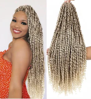 30 inch Passion Twist Blonde Ombre Pre Twisted Crochet Hair 6Packs，27/613 Honey Blonde Passion Twists Braiding Hair Water Wave Pre Looped Passion Twists Braids for Black Women (27/613,30inch,6packs)