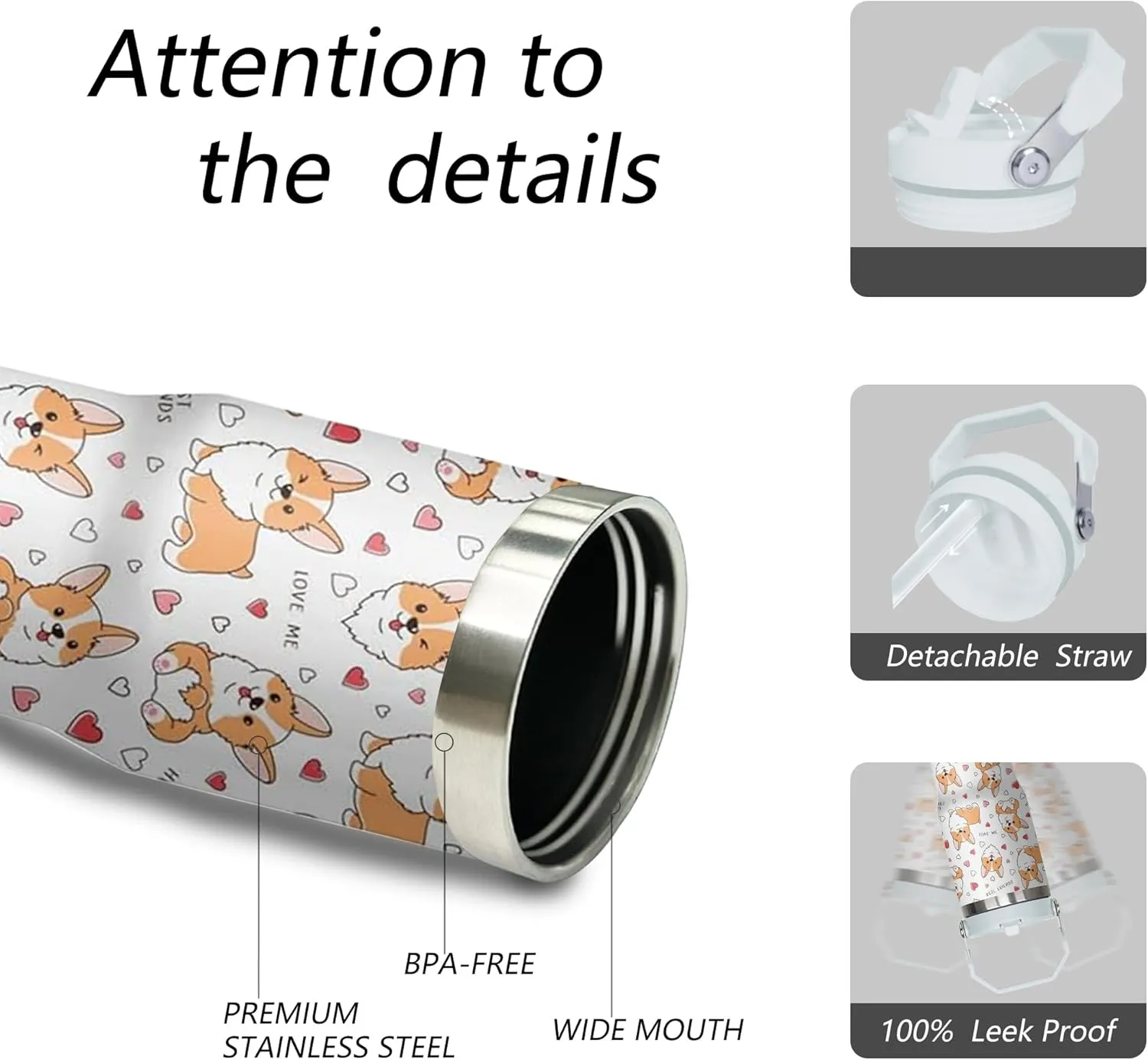 30 oz Corgi Coffee Tumbler with Handle and Straw, Dog Lovers Stainless Steel Insulated Cup with Flip Straw,Travel Coffee Mug Water Bottle,Christmas Birthday Mothers Day Gifts for Women Animal Lovers