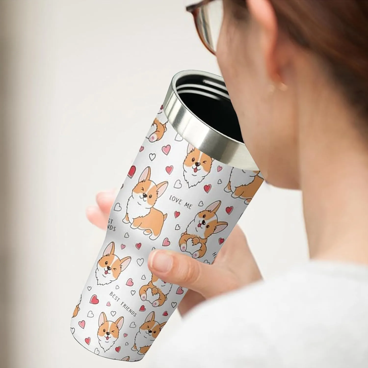 30 oz Corgi Coffee Tumbler with Handle and Straw, Dog Lovers Stainless Steel Insulated Cup with Flip Straw,Travel Coffee Mug Water Bottle,Christmas Birthday Mothers Day Gifts for Women Animal Lovers
