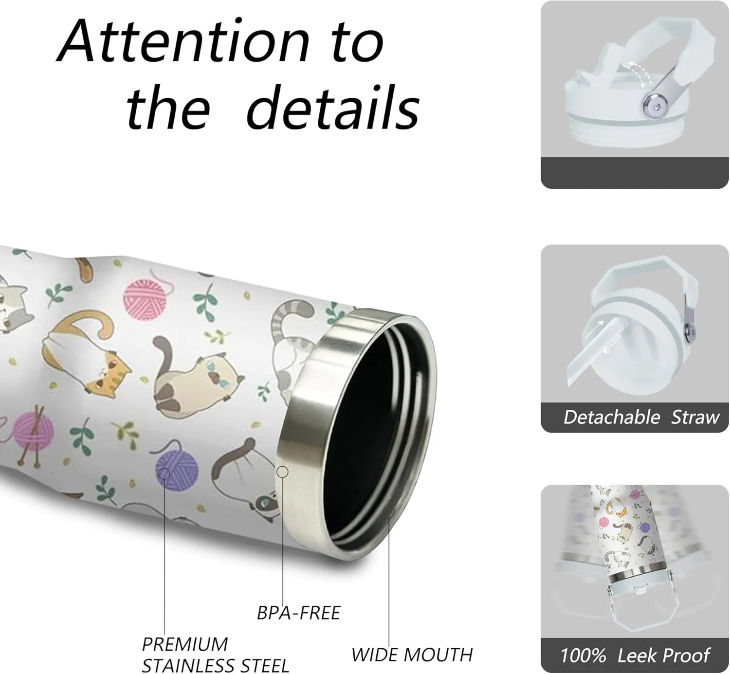 30 oz Cute Cat Tumbler with Handle and Flip Straw, Stainless Steel Insulated Cup with Lid and Straw,Travel Coffee Mug Water Bottle,Christmas Birthday Mothers Day Gifts for Women Animal Lovers