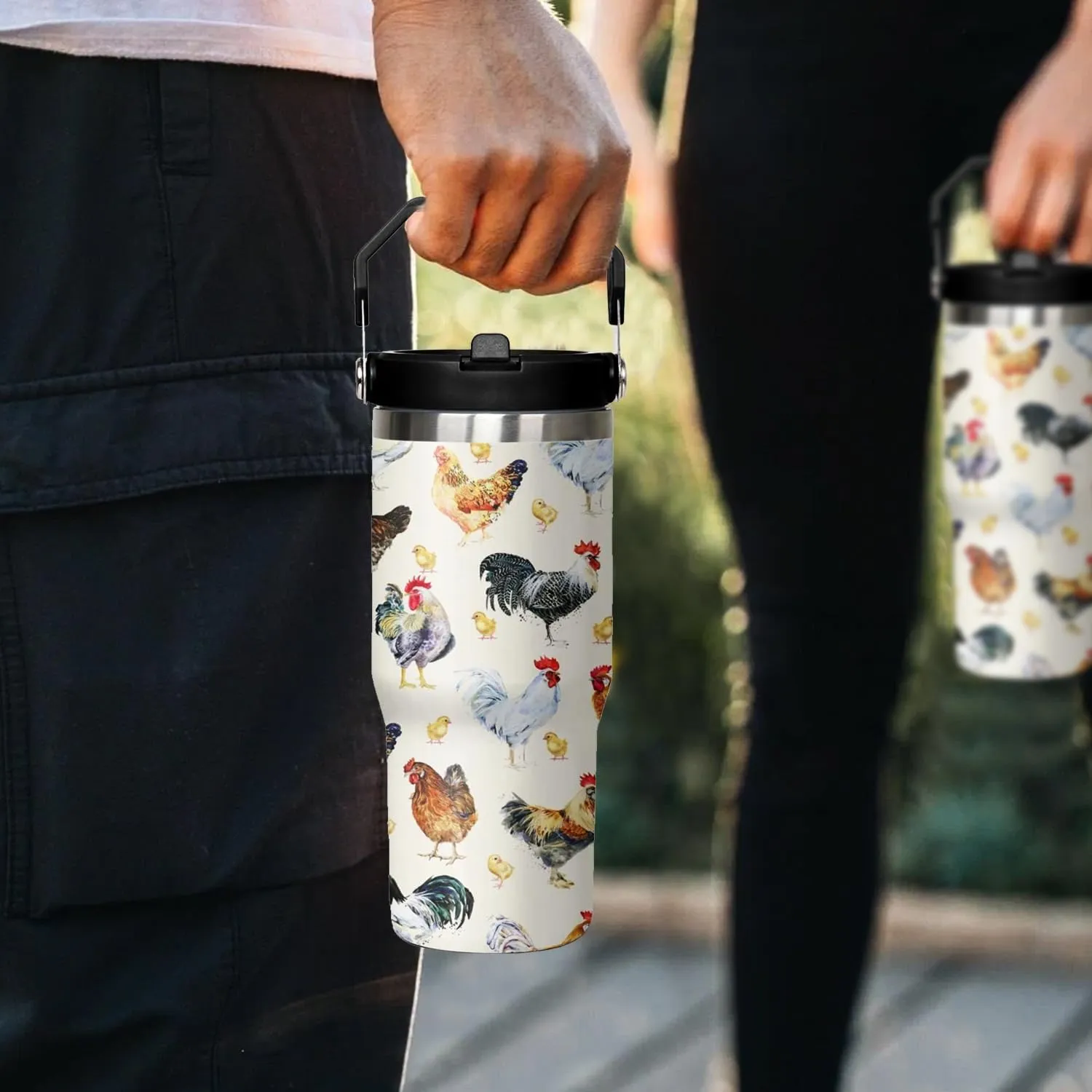 30 oz Flip tumbler with handle,30 oz Chicken Tumbler with lid and Straw,Chicken Stainless Steel Cup Coffee Travel Mug,Chicken Gifts for Chicken Lovers,Rooster Stuff Decor Accessories