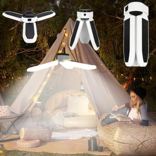 30W Solar Trefoil Foldable 60LED Bulb Camping Lights Rechargeable Camp Tent Hiking Emergency Lantern Light