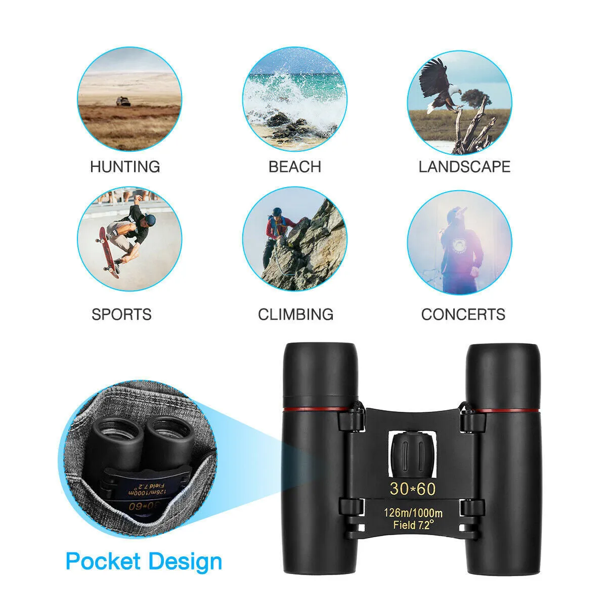 30x60 Compact Binoculars for Outdoor Travel & Bird Watching