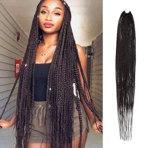 32 Inch 7 Pack AU-THEN-TIC Box Braid Crochet Hair Crochet Box Braids Hair Mambo Twist Braiding Pre-Stretched Pre Looped Synthetic Hair Extensions (32 Inch (Pack of 7), 2 (Dark Brown))