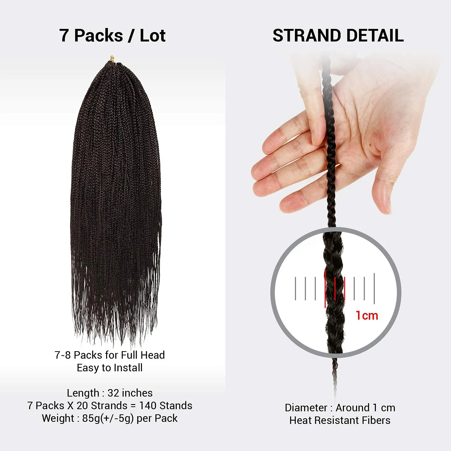 32 Inch 7 Pack AU-THEN-TIC Box Braid Crochet Hair Crochet Box Braids Hair Mambo Twist Braiding Pre-Stretched Pre Looped Synthetic Hair Extensions (32 Inch (Pack of 7), 2 (Dark Brown))