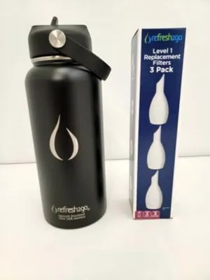 32 ounce bottle and filter's package