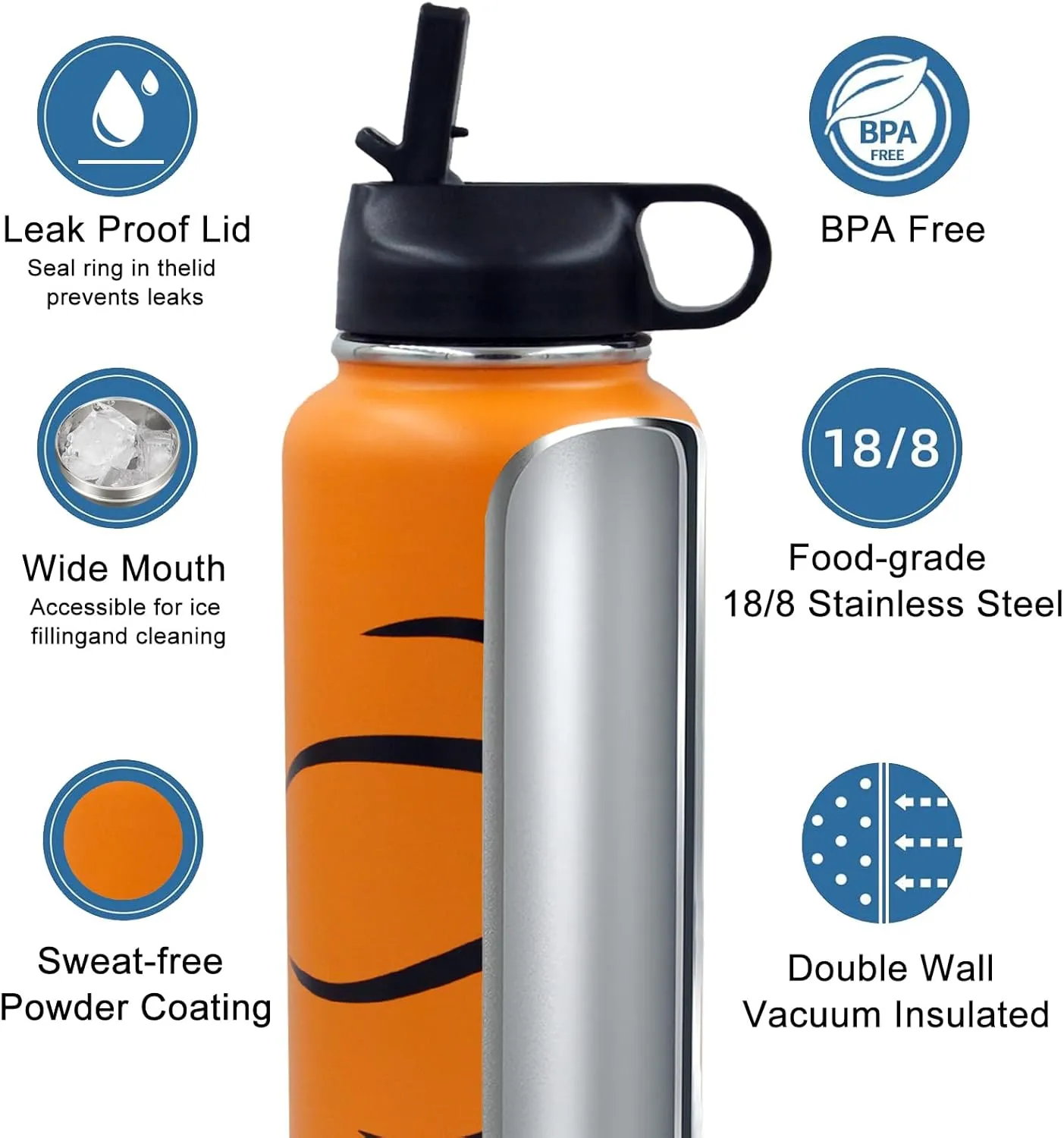 32 oz Basketball Water Bottle, Wide Mouth Metal Sports Flask Travel Tumbler with 2 Lids, Stainless Steel Double Wall Vacuum Insulated Water Bottles, Basketball Accessories Gifts for Boys Girls