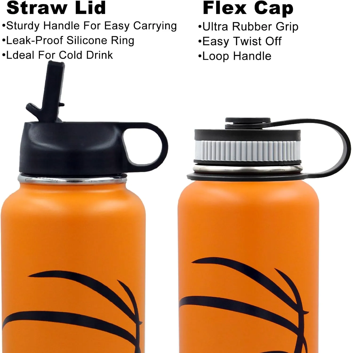 32 oz Basketball Water Bottle, Wide Mouth Metal Sports Flask Travel Tumbler with 2 Lids, Stainless Steel Double Wall Vacuum Insulated Water Bottles, Basketball Accessories Gifts for Boys Girls