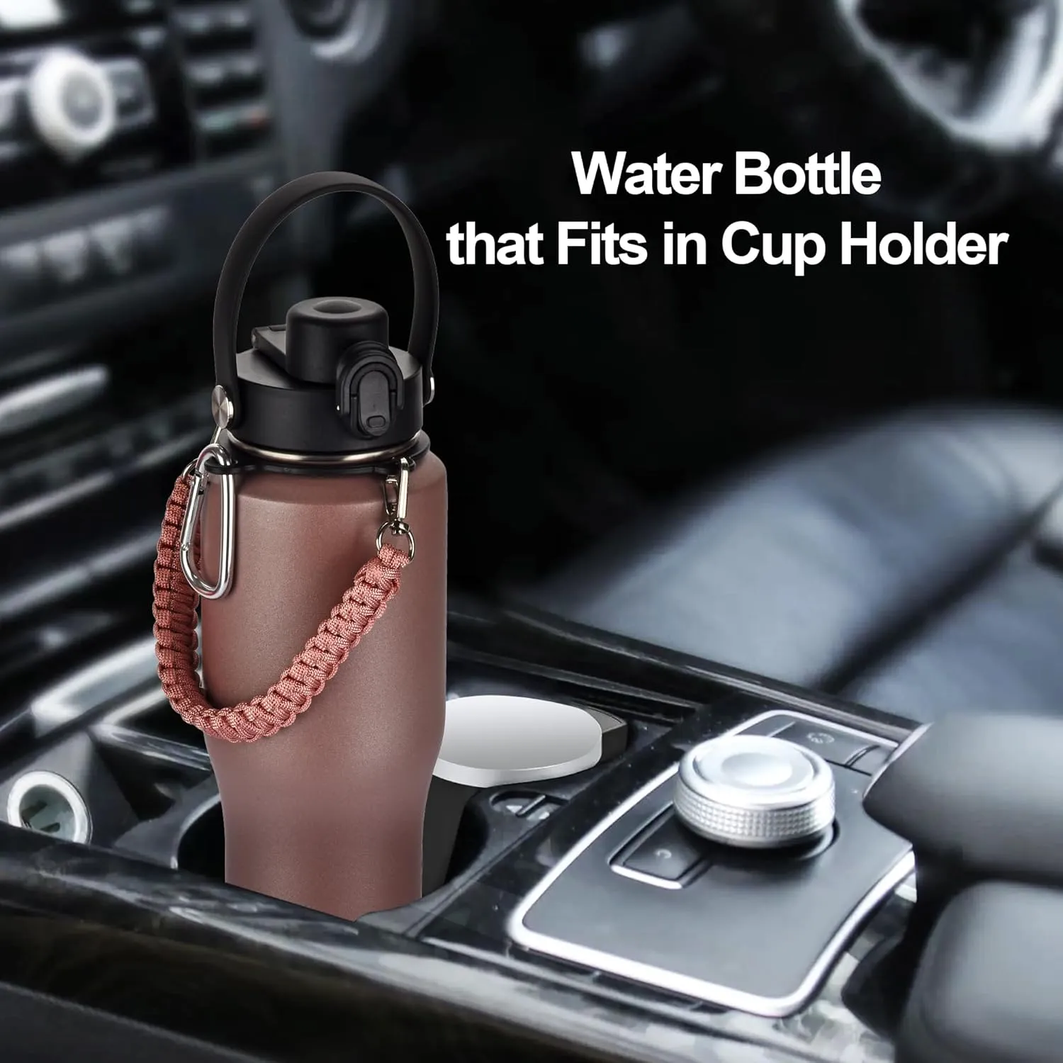 32 oz Insulated Water Bottle with Paracord Handles &Strap, Double Wall Metal Stainless Steel Tumbler Travel Flask with Straw Lid and Spout Lid, Fits in Any Car Cup Holders Keep Cold Hot 24 Hrs