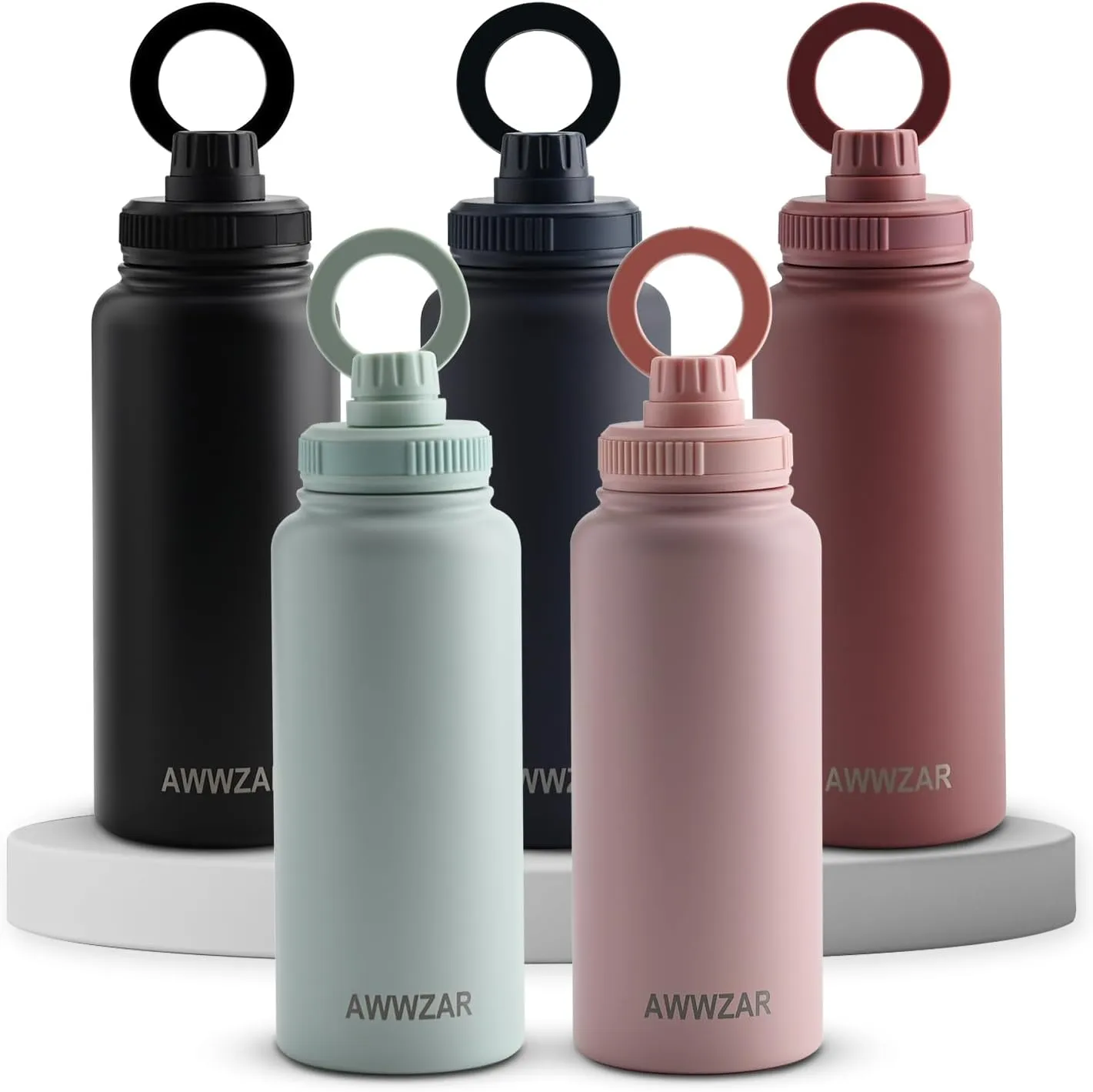 32 OZ Water Bottle With Magnetic Phone Holder, Stainless Steel Double Wall Sport or Gym Water Bottles (BLACK)
