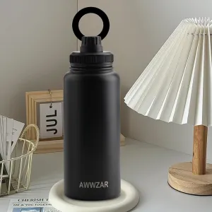 32 OZ Water Bottle With Magnetic Phone Holder, Stainless Steel Double Wall Sport or Gym Water Bottles (BLACK)