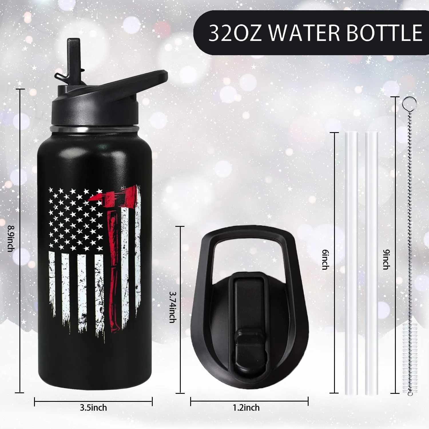 32oz Firefighter Stainless Insulated Aater Water Bottle with Straw,Firefighter Gym Hiking Sports Coffee Mug Cup Water Bottles,Firefighter Decor Stuff Accessories