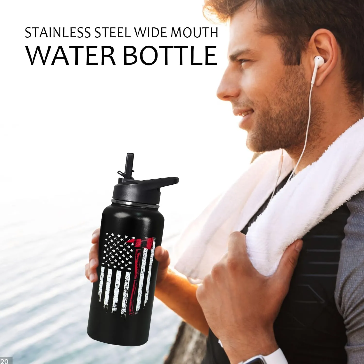 32oz Firefighter Stainless Insulated Aater Water Bottle with Straw,Firefighter Gym Hiking Sports Coffee Mug Cup Water Bottles,Firefighter Decor Stuff Accessories