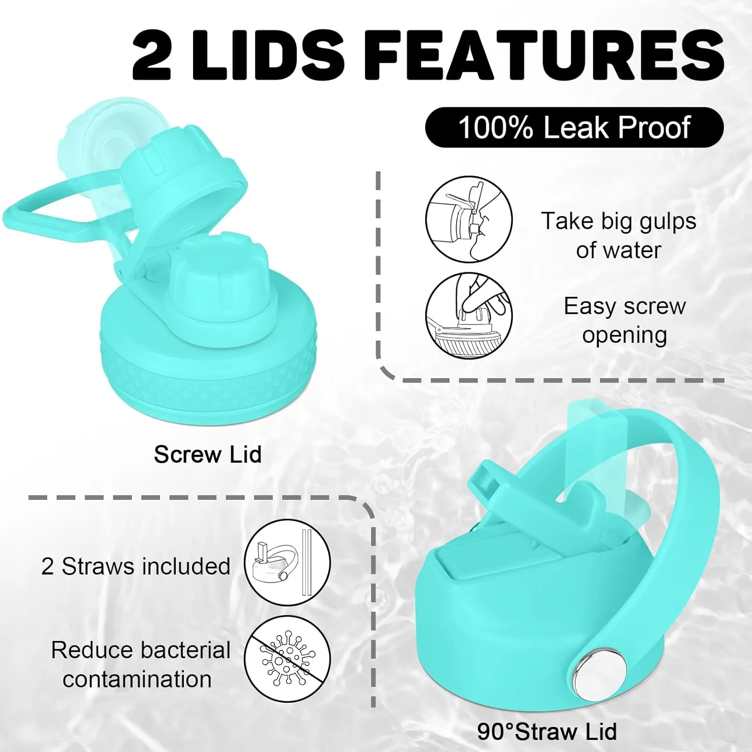 32oz Insulated Water Bottle, Fit in Any Car Cup Holder, Water Bottle with Straw Lids, Stainless Steel Insulated Water Flask Double Wall Leak-proof BPA Free to Keep Cold&Hot