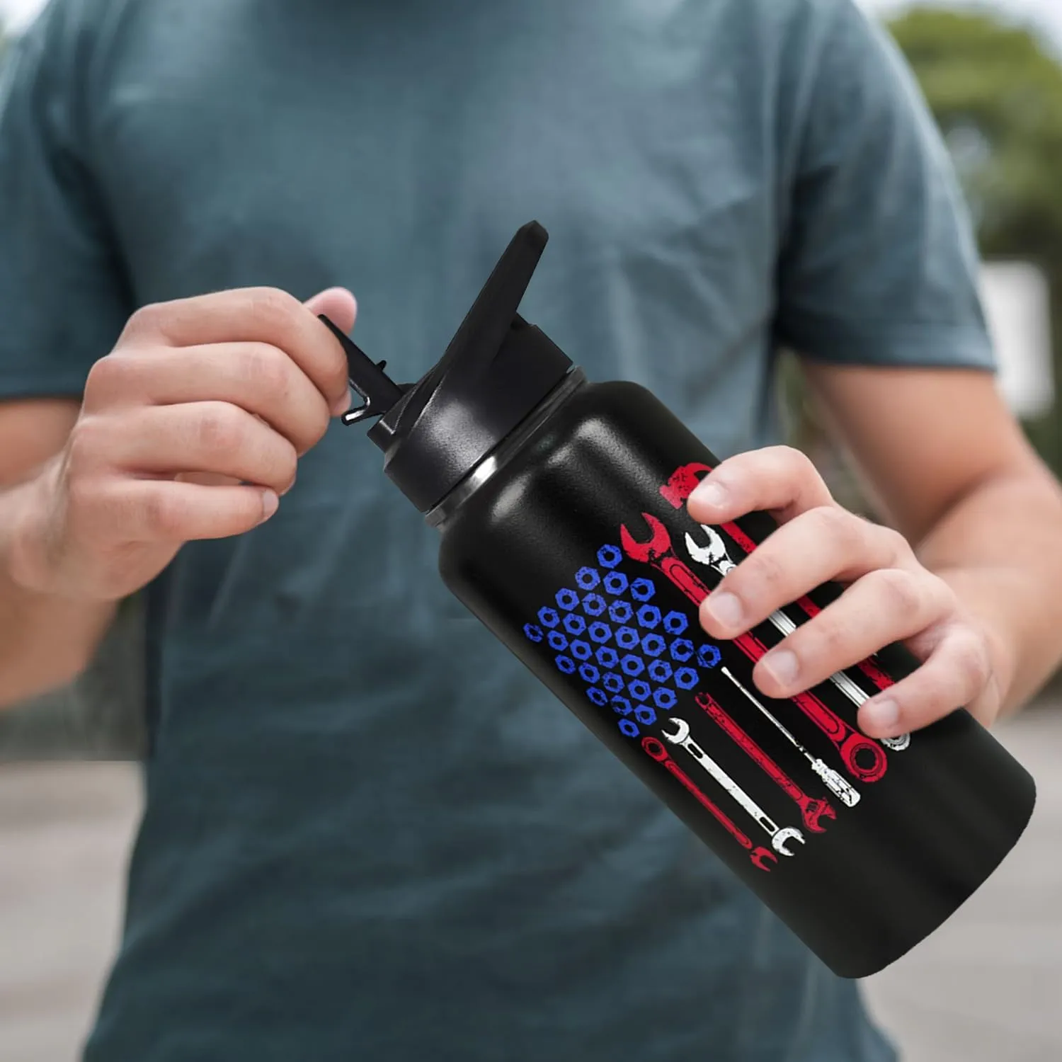 32oz Mechanic Stainless Insulated Aater Water Bottle with Straw,Mechanic Gym Hiking Sports Coffee Mug Cup Water Bottles,Mechanic Decor Stuff Accessories