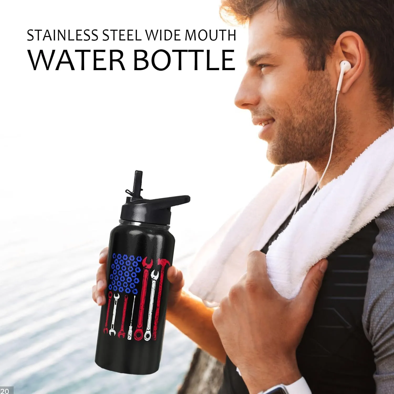 32oz Mechanic Stainless Insulated Aater Water Bottle with Straw,Mechanic Gym Hiking Sports Coffee Mug Cup Water Bottles,Mechanic Decor Stuff Accessories