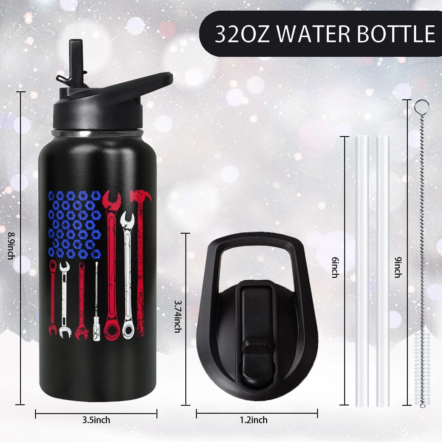 32oz Mechanic Stainless Insulated Aater Water Bottle with Straw,Mechanic Gym Hiking Sports Coffee Mug Cup Water Bottles,Mechanic Decor Stuff Accessories