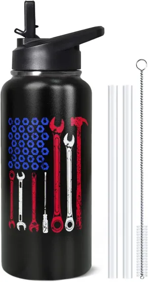 32oz Mechanic Stainless Insulated Aater Water Bottle with Straw,Mechanic Gym Hiking Sports Coffee Mug Cup Water Bottles,Mechanic Decor Stuff Accessories