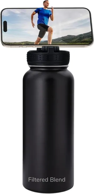 32oz Stainless Steel Water Bottle Compatible with Magsafe Magnetic Phone Tripod Ring 360° Rotating Lid - Perfect Gym, Sport, Travel and Hiking Phone Holder Water Bottle