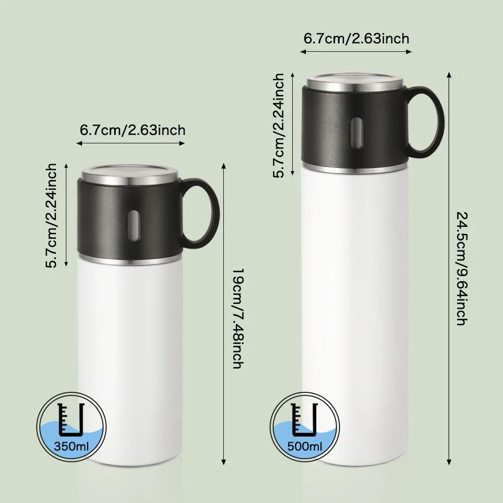 350ml Stainless Steel Bottle with Cup Lid - White
