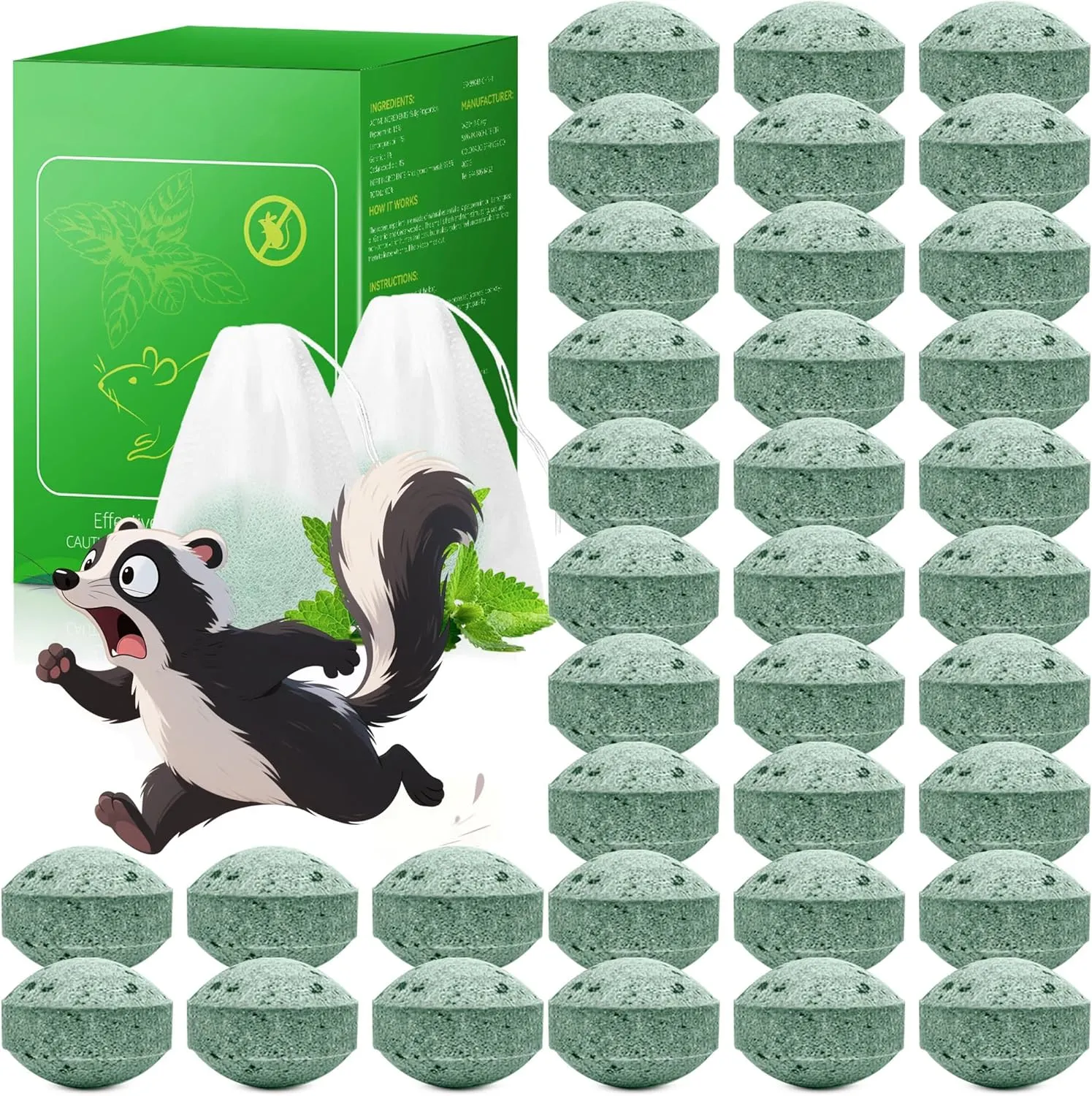 36 Pack Peppermint Skunk Repellent Indoor, High-Strengthen Rodent Repellent Balls Indoor for Keeping Rodents Rats Mice Squirrel Out, Rodent and Mouse Deterrent for House, Car Engine, Attic, Pets Safe