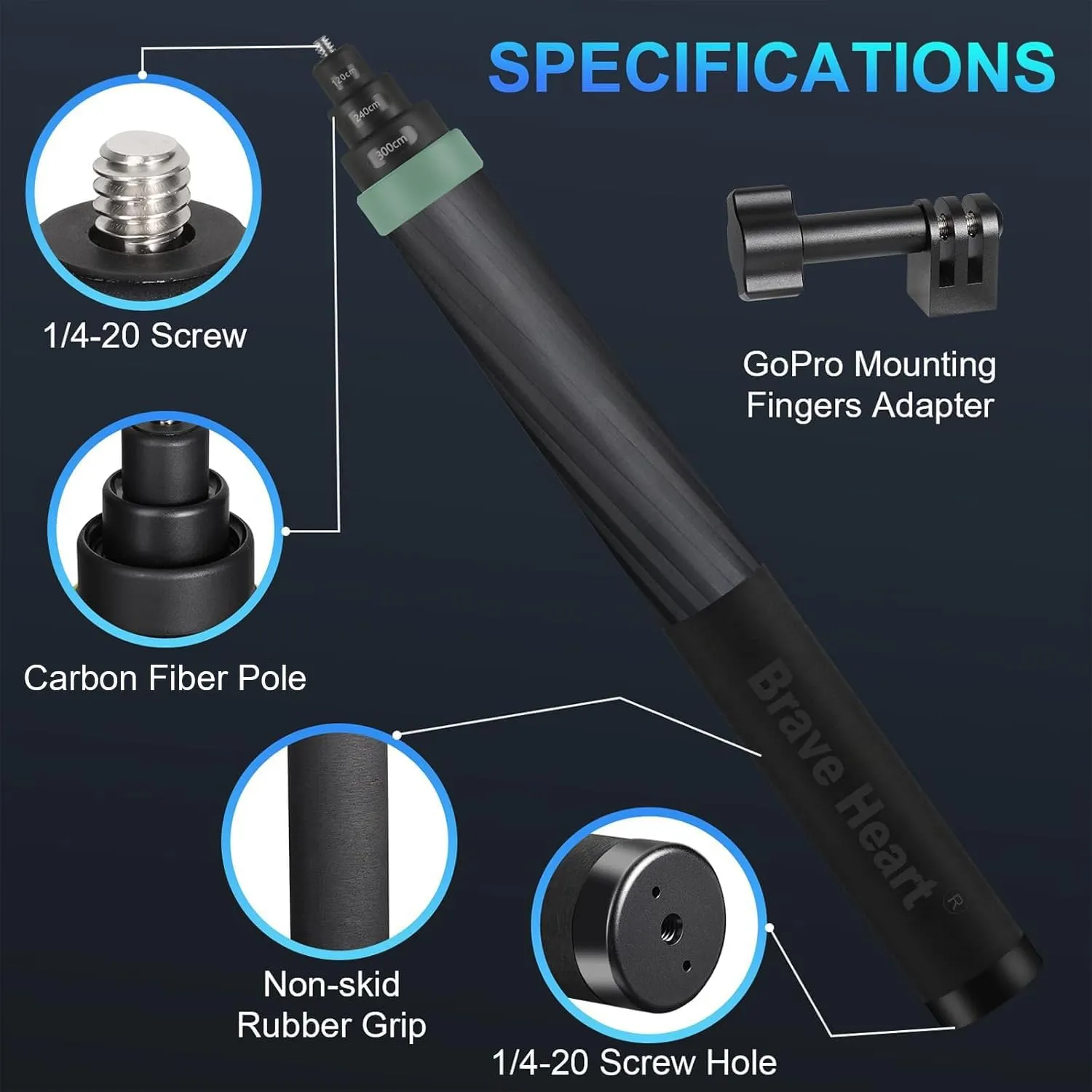 36cm to 3m Invisible Selfie Stick (Rotation Locking System) Long Carbon Fiber Pole Waterproof Extension Stick for GoPro Max Hero 12 11 10 9 8 7 for Insta360 ONE X4 X3 R RS X Insta 360 GO 2 3(Green)