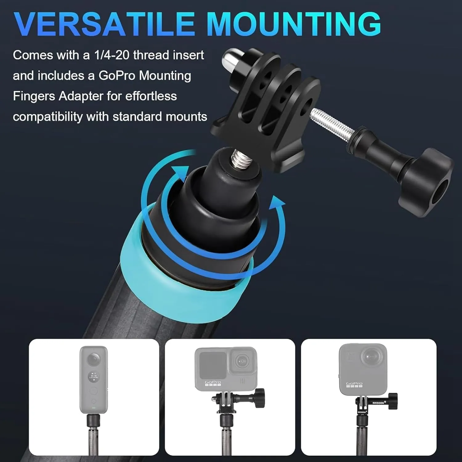 36cm to 3m Invisible Selfie Stick (Rotation Locking System) Long Carbon Fiber Pole Waterproof Extension Stick for GoPro Max Hero 12 11 10 9 8 7 for Insta360 ONE X4 X3 R RS X Insta 360 GO 2 3(Green)