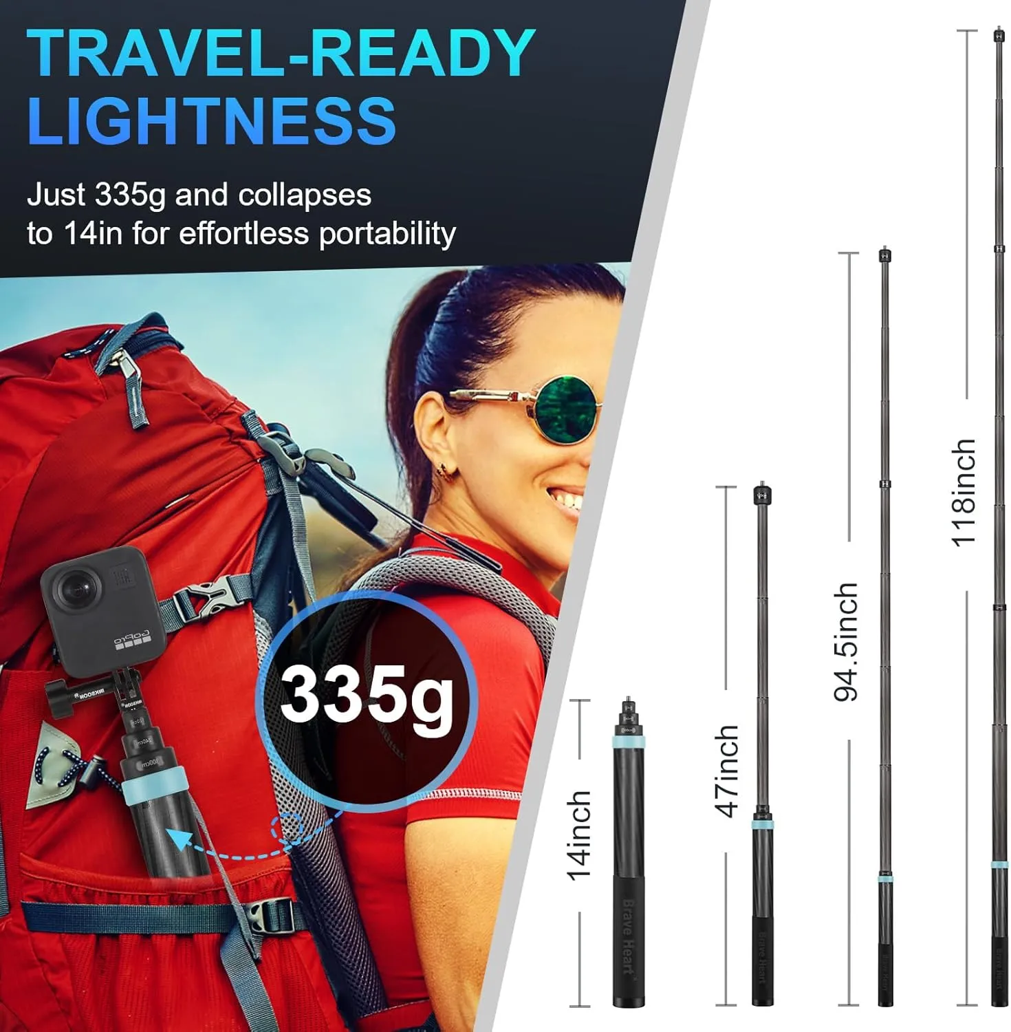 36cm to 3m Invisible Selfie Stick (Rotation Locking System) Long Carbon Fiber Pole Waterproof Extension Stick for GoPro Max Hero 12 11 10 9 8 7 for Insta360 ONE X4 X3 R RS X Insta 360 GO 2 3(Green)
