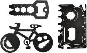 3Pcs Stainless Steel Multitool Multipurpose Camping Tool With Bottle Opener,Wrench,Rulers,Staple Remover,Protractor,Phone Stand (Black)