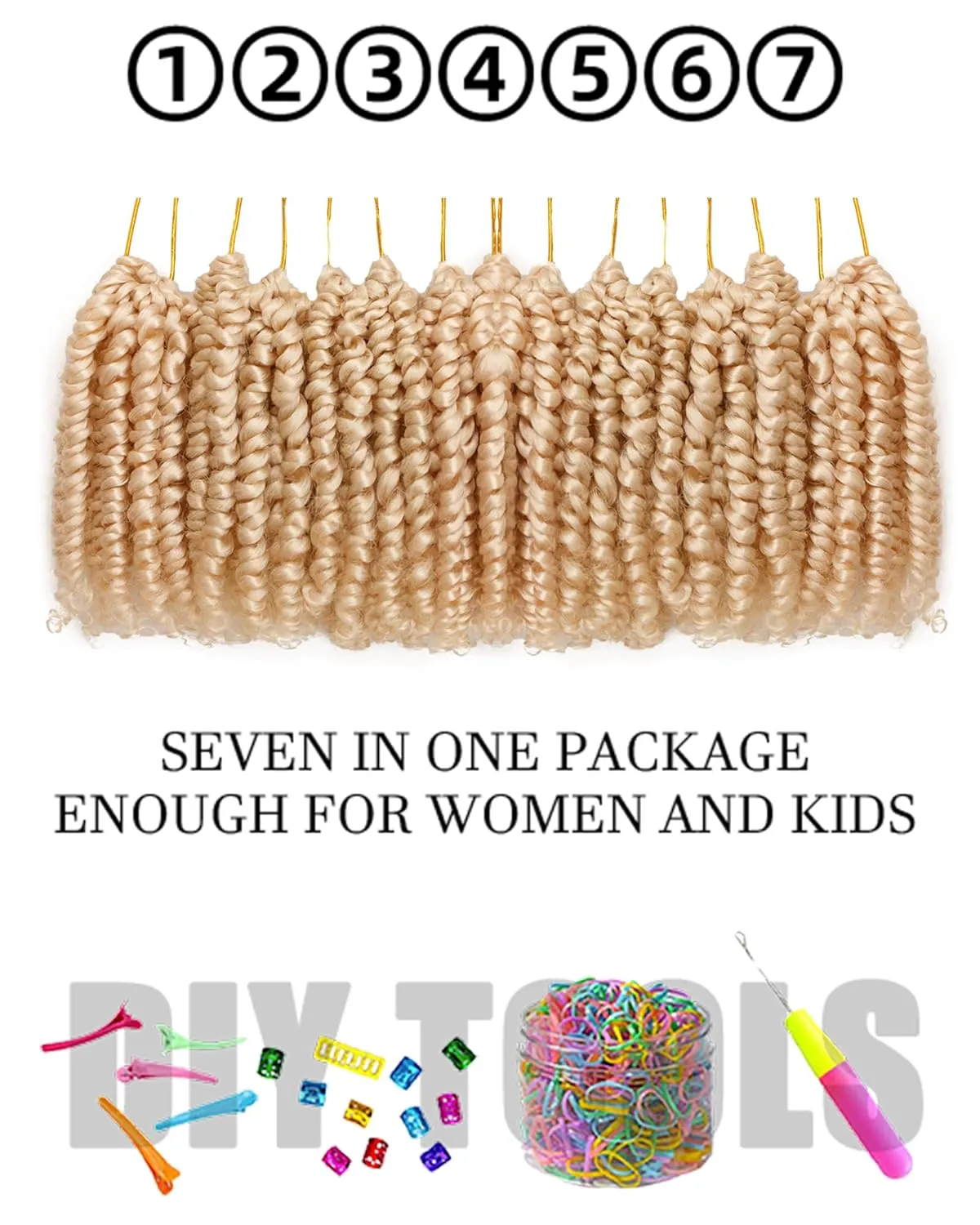 4 Inch 7 Packs Super Short Passion Twist Crochet Hair for Black Women and Kids-Blonde Pre Looped Pretwisted Soft Hair Extensions,Braided by Synthetic Spring Kinky Twist Bohemian Curl(4"-7P,613#)