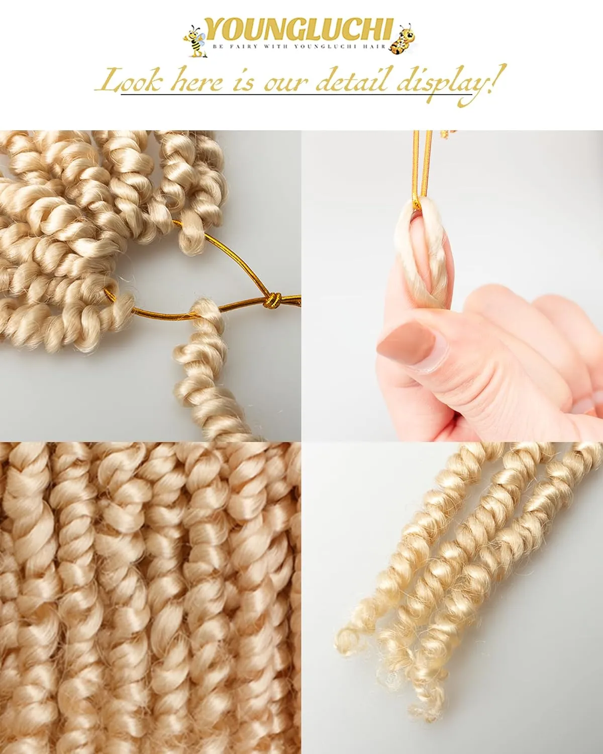 4 Inch 7 Packs Super Short Passion Twist Crochet Hair for Black Women and Kids-Blonde Pre Looped Pretwisted Soft Hair Extensions,Braided by Synthetic Spring Kinky Twist Bohemian Curl(4"-7P,613#)