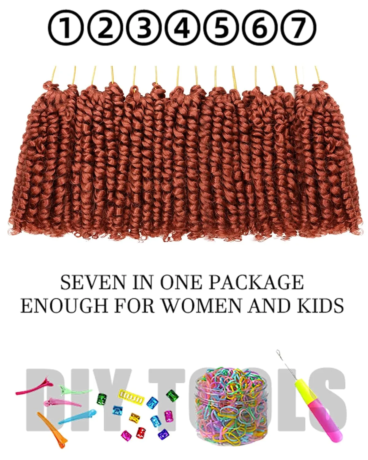 4 Inch 7 Packs Super Short Passion Twist Crochet Hair for Black Women and Kids-Pure Ginger Pre Looped Pretwisted Soft Hair Extensions,Braided by Synthetic Spring Kinky Twist Bohemian Curl(4"-7P,350#)