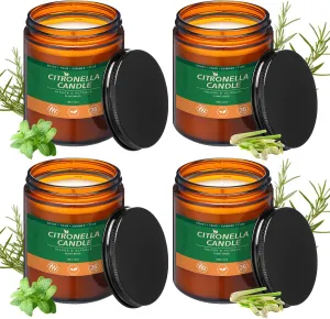4 Pack Citronella Candles Outdoor 14 oz Deet Free Indoor and Outdoor Bug Insect Candles Citronella & Essential Oils Burns 35 Hours for Patio Yard Summer Picnic Camping
