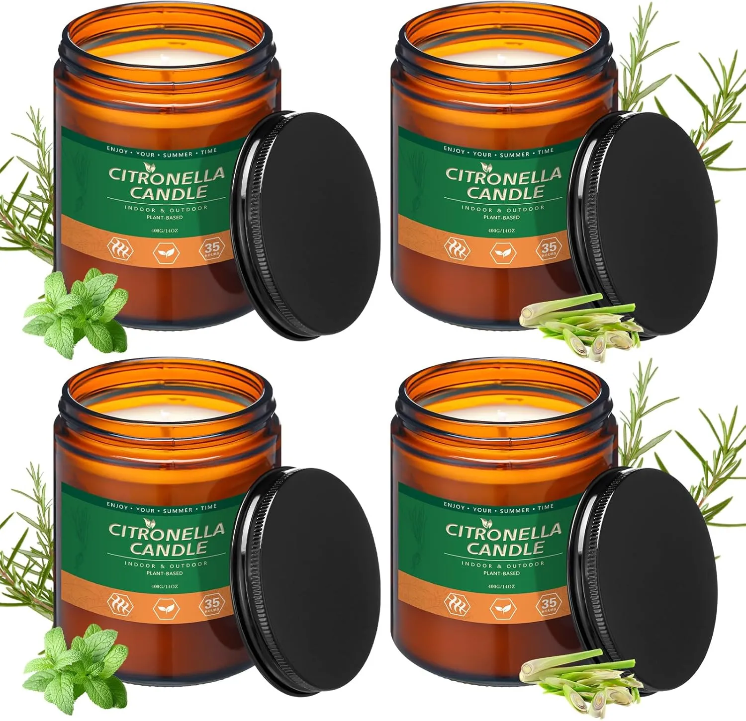 4 Pack Citronella Candles Outdoor 14 oz Deet Free Indoor and Outdoor Bug Insect Candles Citronella & Essential Oils Burns 35 Hours for Patio Yard Summer Picnic Camping