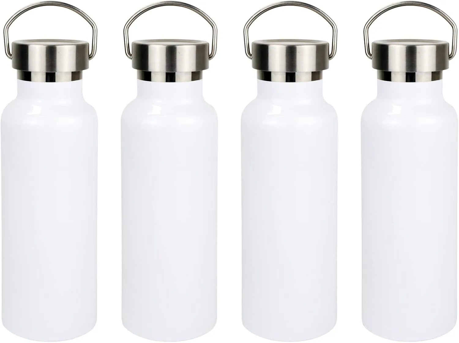 4 Pcs 20oz Sublimation Stainless Steel Sports Water Bottle Double Wall Insulated Bottle with Handle and Leak-Proof Lid for Cyclists Runners Hikers Gift (White)