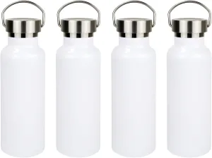 4 Pcs 20oz Sublimation Stainless Steel Sports Water Bottle Double Wall Insulated Bottle with Handle and Leak-Proof Lid for Cyclists Runners Hikers Gift (White)