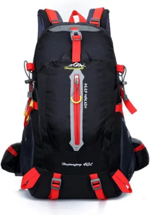 40L Waterproof Climbing Rucksack Travel Hiking Backpack Laptop Daypack Trekking Backpack Outdoor Men Women Sport Bag-Black Red