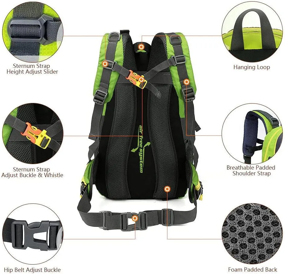 40L Waterproof Climbing Rucksack Travel Hiking Backpack Laptop Daypack Trekking Backpack Outdoor Men Women Sport Bag-Black Red