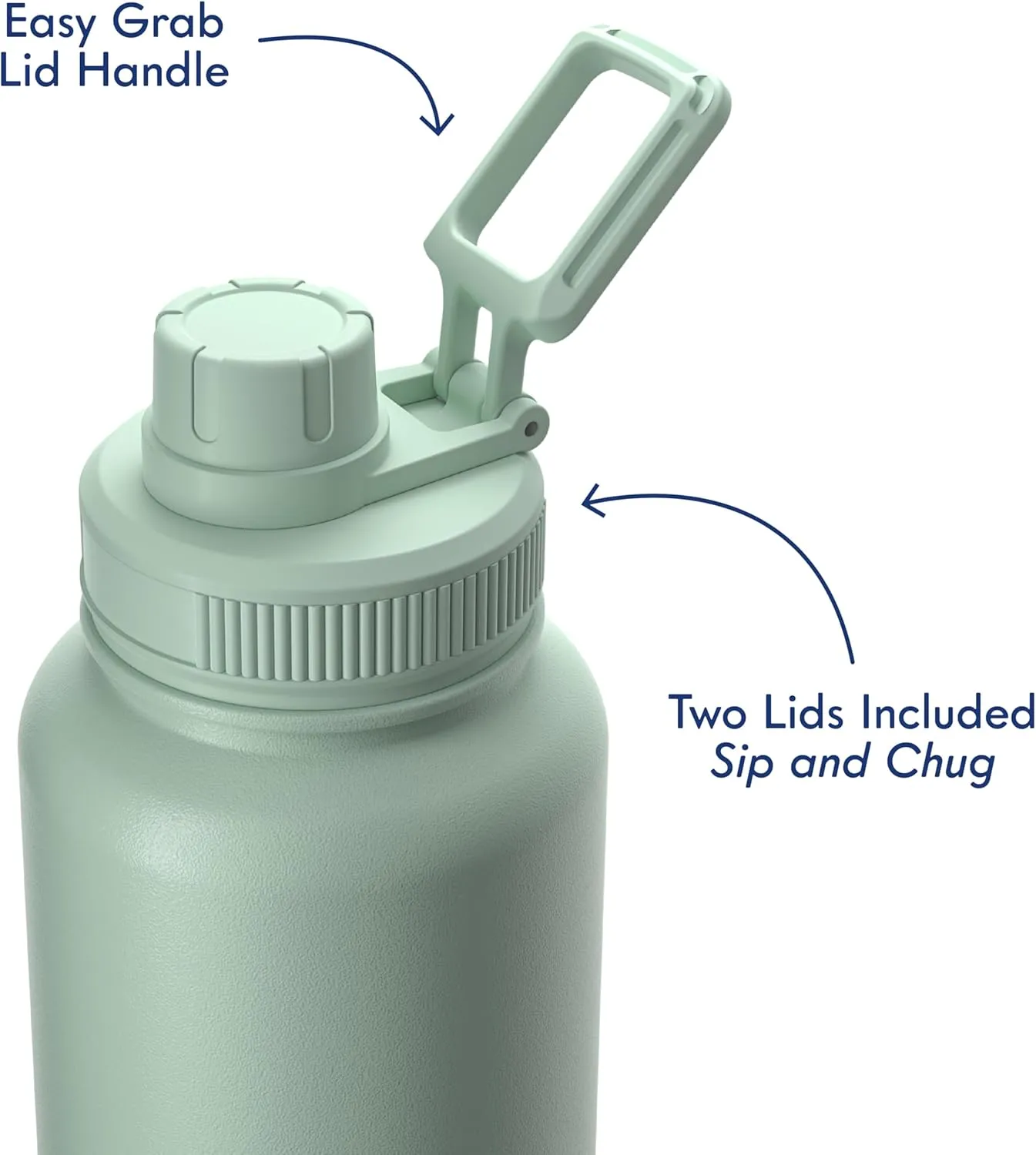 40oz Stainless Steel Sports Bottle with Triple Insulation & Copper Lining – Keeps Drinks Cold for 18 Hours & Hot for 6 – Threaded Lid with Attached Cap, Carrying Handle and Sweat-Free (Mint Green)