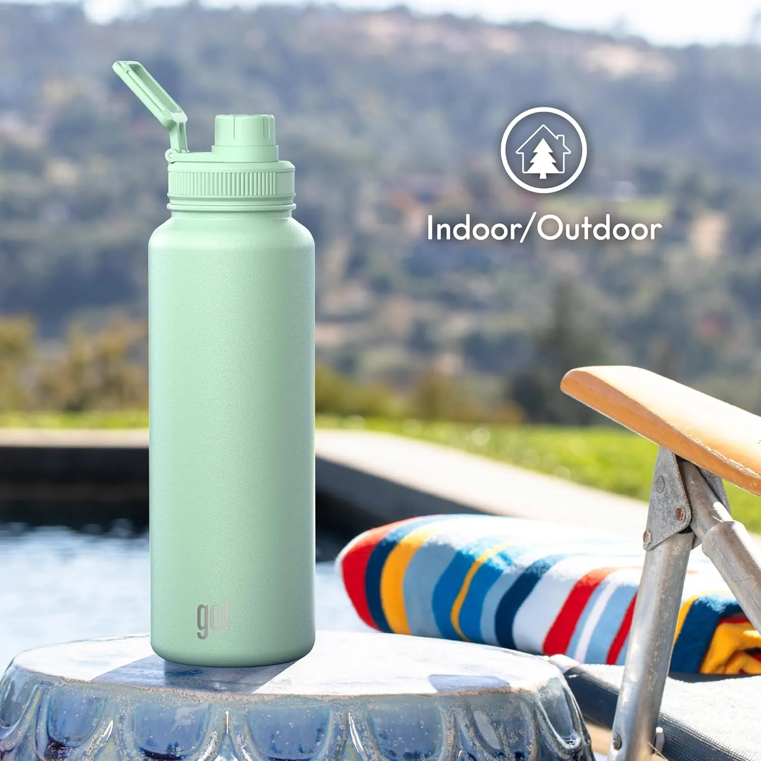 40oz Stainless Steel Sports Bottle with Triple Insulation & Copper Lining – Keeps Drinks Cold for 18 Hours & Hot for 6 – Threaded Lid with Attached Cap, Carrying Handle and Sweat-Free (Mint Green)