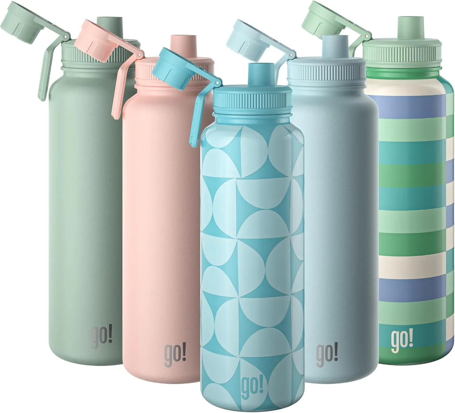 40oz Stainless Steel Sports Bottle with Triple Insulation & Copper Lining – Keeps Drinks Cold for 18 Hours & Hot for 6 – Threaded Lid with Attached Cap, Carrying Handle and Sweat-Free (Multi Geo 2)