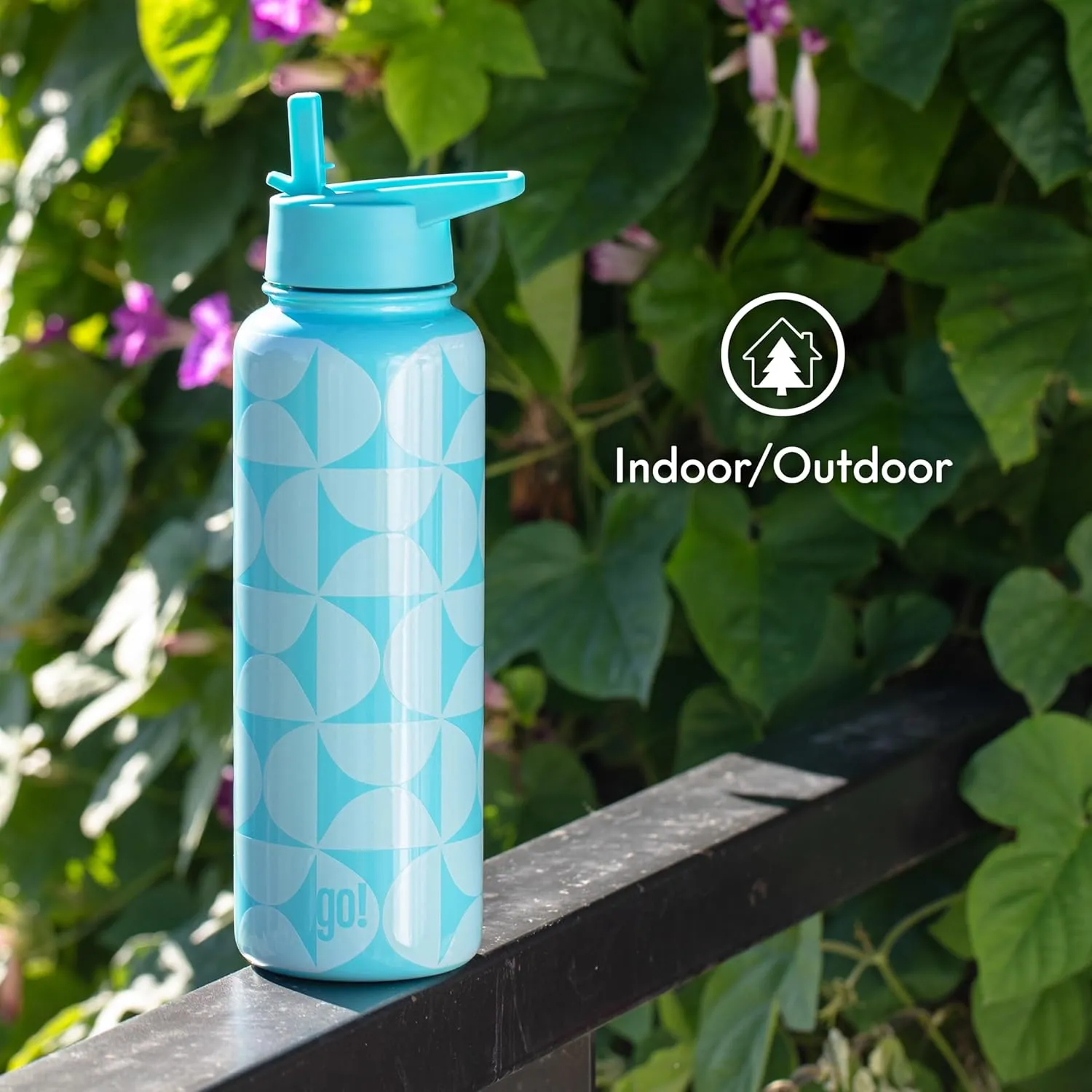 40oz Stainless Steel Sports Bottle with Triple Insulation & Copper Lining – Keeps Drinks Cold for 18 Hours & Hot for 6 – Threaded Lid with Attached Cap, Carrying Handle and Sweat-Free (Multi Geo 2)