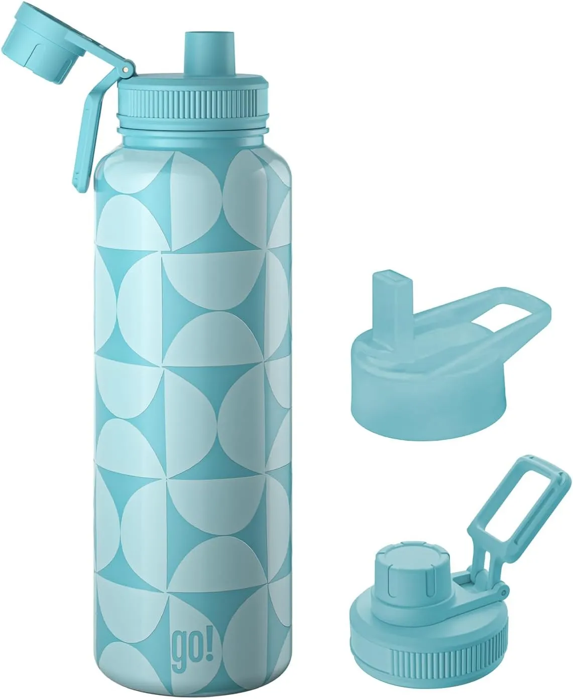 40oz Stainless Steel Sports Bottle with Triple Insulation & Copper Lining – Keeps Drinks Cold for 18 Hours & Hot for 6 – Threaded Lid with Attached Cap, Carrying Handle and Sweat-Free (Multi Geo 2)