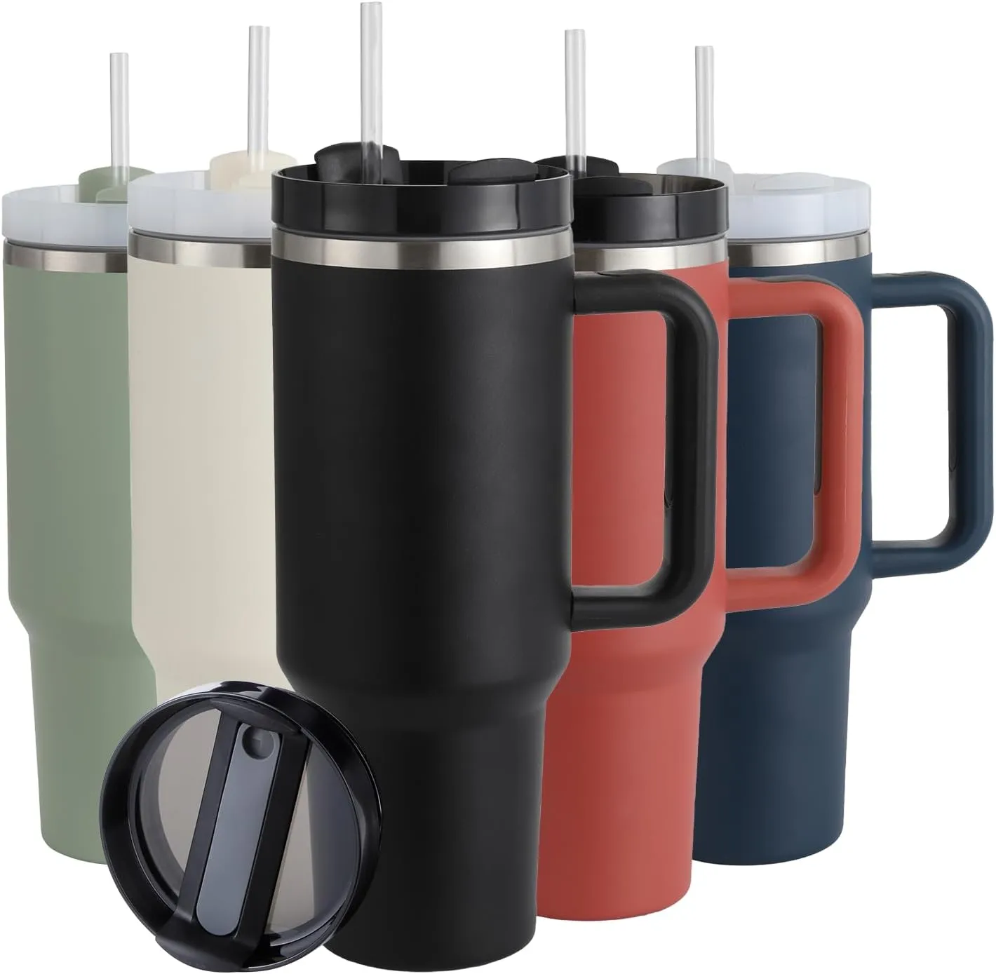 40oz Tumbler with Handle Straw Lid, Stainless Steel Vacuum Insulated Reusable Travel Mug Keep Drinks Cold Ice Gym Cup, Gifts for Women Men Lovers, Car Holder Friendly, Black